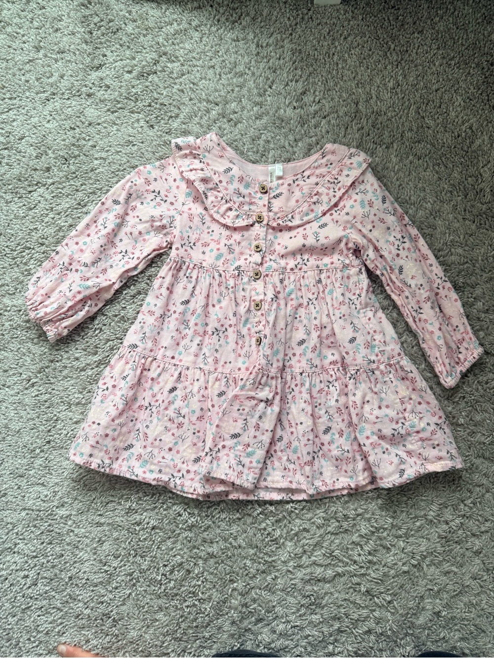 Girl's Light Pink Floral Tiered Dress with Peter Pan Collar